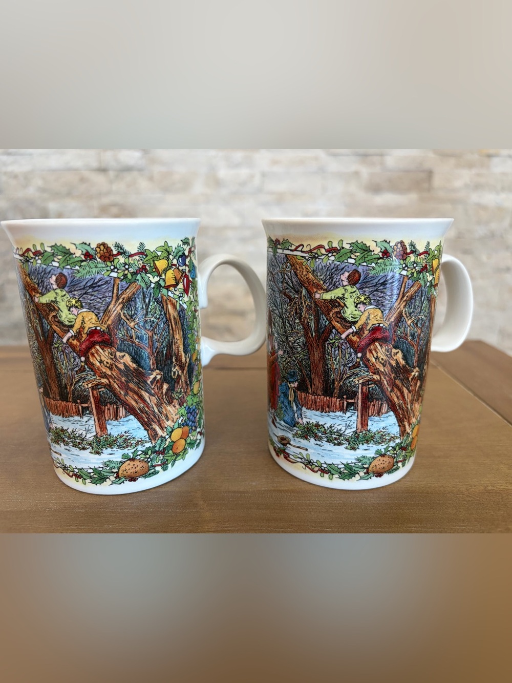 Vintage Dunoon ceramic Winter Woodland Mugs-Made in Scotland